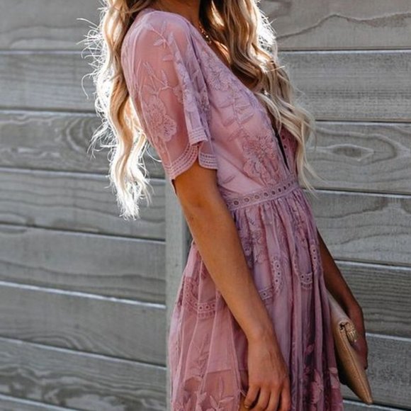 🚨 2 LEFT! FLEUR Mauve Bohemian Lace Maxi Romper Dress - Picture 4 of 9